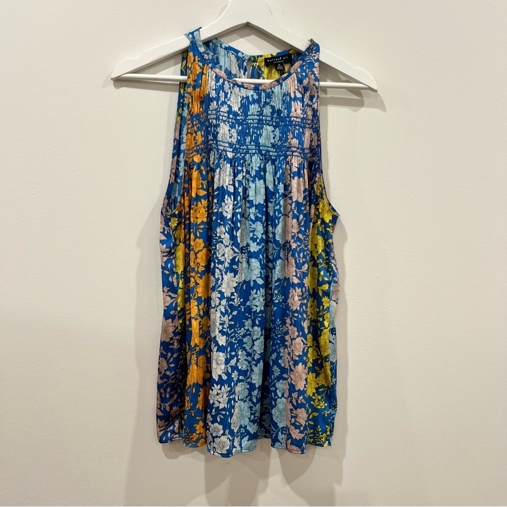 Current Air Blue Floral High-Neck Sleeveless Tank Blouse Women’s Size M